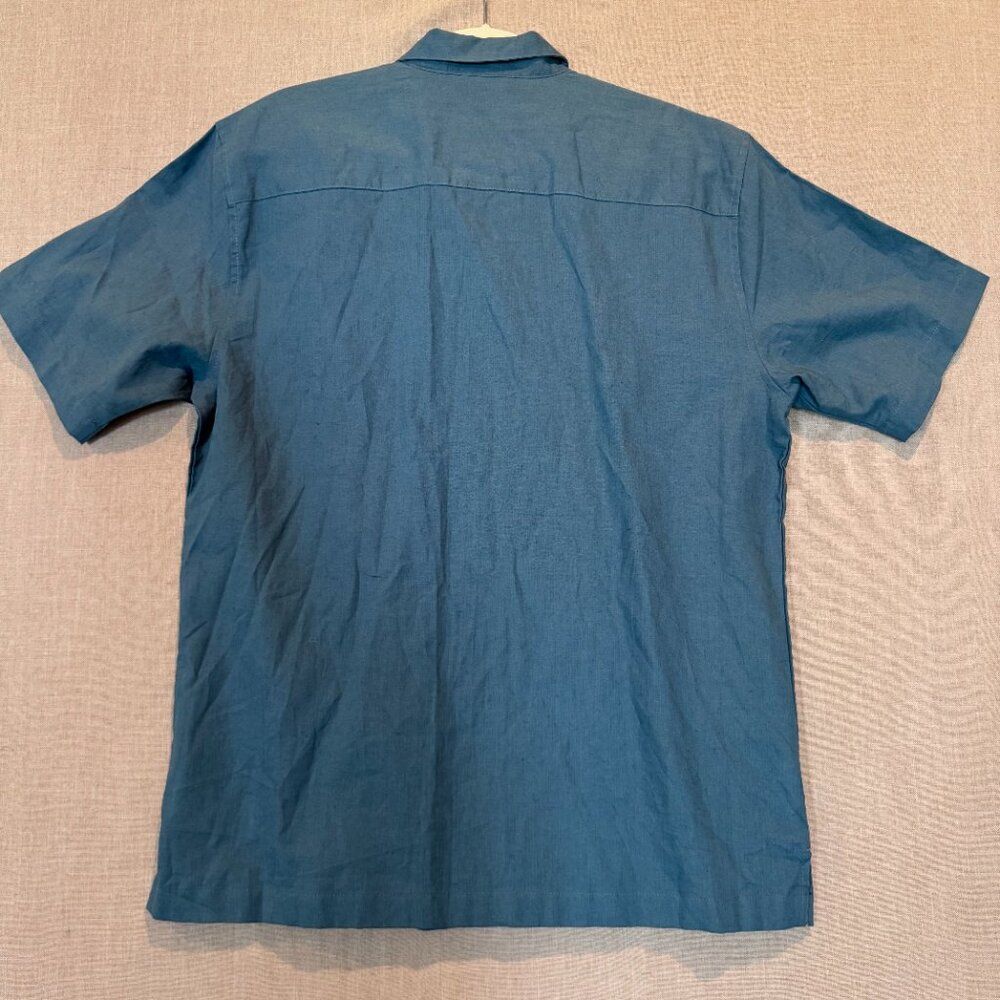 Cubavera Teal Blue Linen Cotton Blend Button Front Shirt Men’s Medium - Picture 4 of 5
